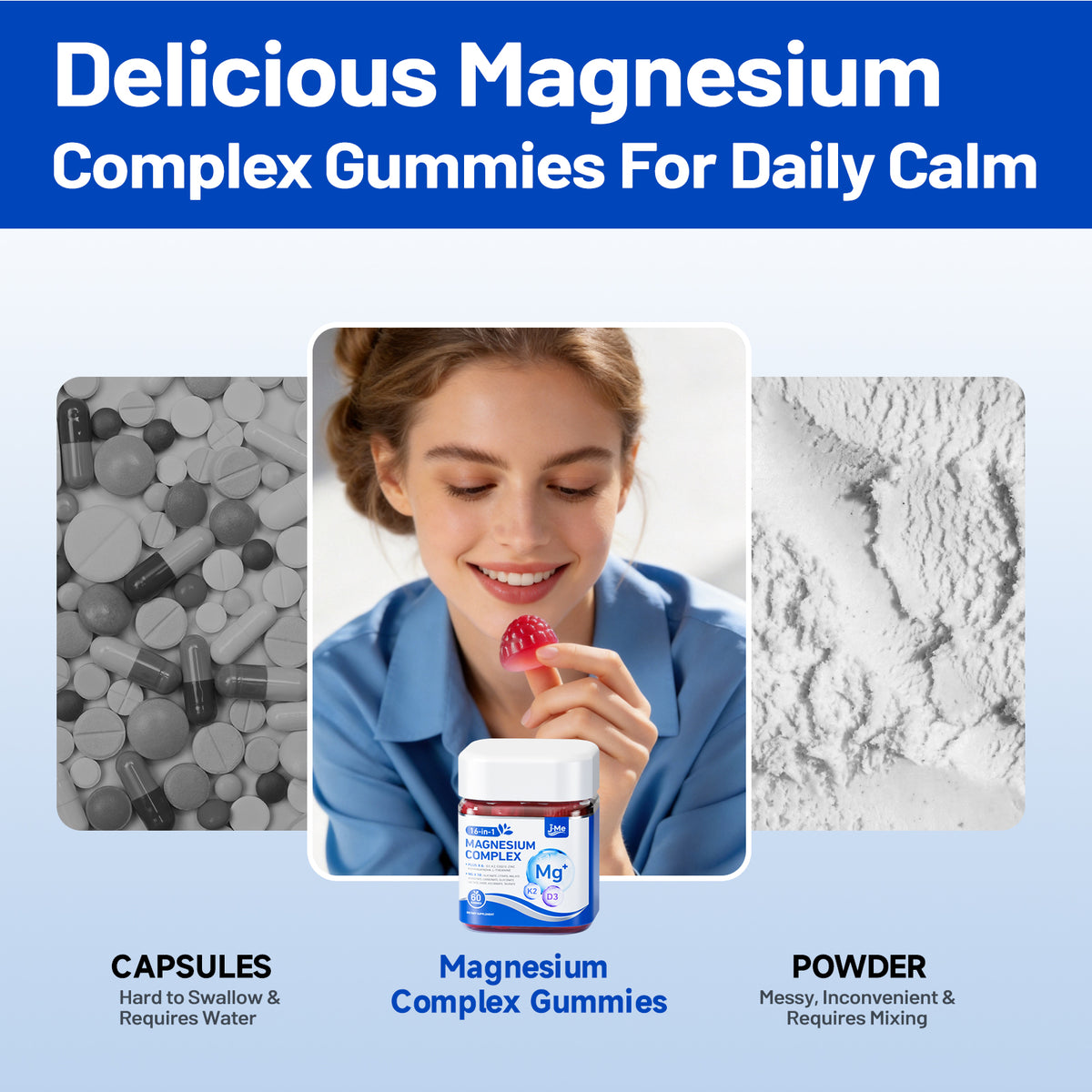 JMe 90 Counts 16-in-1 Magnesium Citrate Glycinate Supplement Complex Gummies For Women Adults -  with Ashwagandha, L-Theanine, Vitamin D3 K2 & Zinc - No Added Sugar Vegan Magnesium for Sleep Support