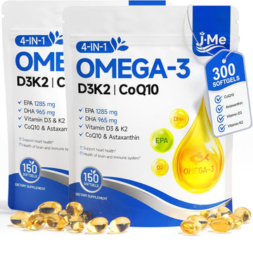 JME 300 Count Omega 3 Fish Oil with Vitamin D3 K2 - 2500 mg High-Potency -Fish Oil Omega 3 Supplements Support Heart, Brain, Eyes & Immune Health -Lemon Flavored , Non-GMO，2 Pack-100 Day Supply