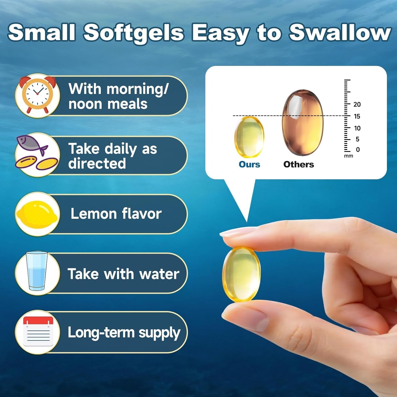 JME 300 Count Omega 3 Fish Oil with Vitamin D3 K2 - 2500 mg High-Potency -Fish Oil Omega 3 Supplements Support Heart, Brain, Eyes & Immune Health -Lemon Flavored , Non-GMO，2 Pack-100 Day Supply