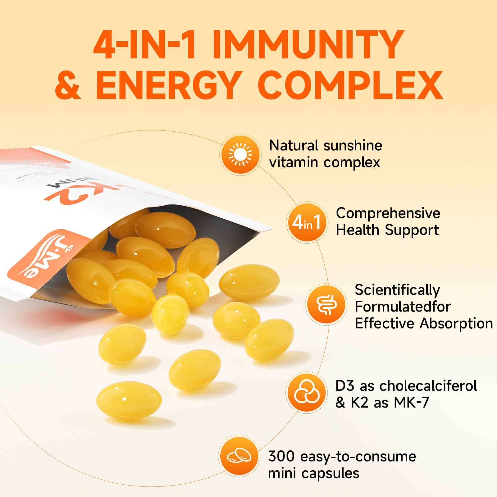 JMe 300 Counts Vitamin D3 K2 10000 IU Supplement Softgels with Magnesium - with K2 D3 Vitamin Multivitamin Supplement, Magnesium Glycinate, Zinc - 2 Packs for Energy, Heart & Immune Support