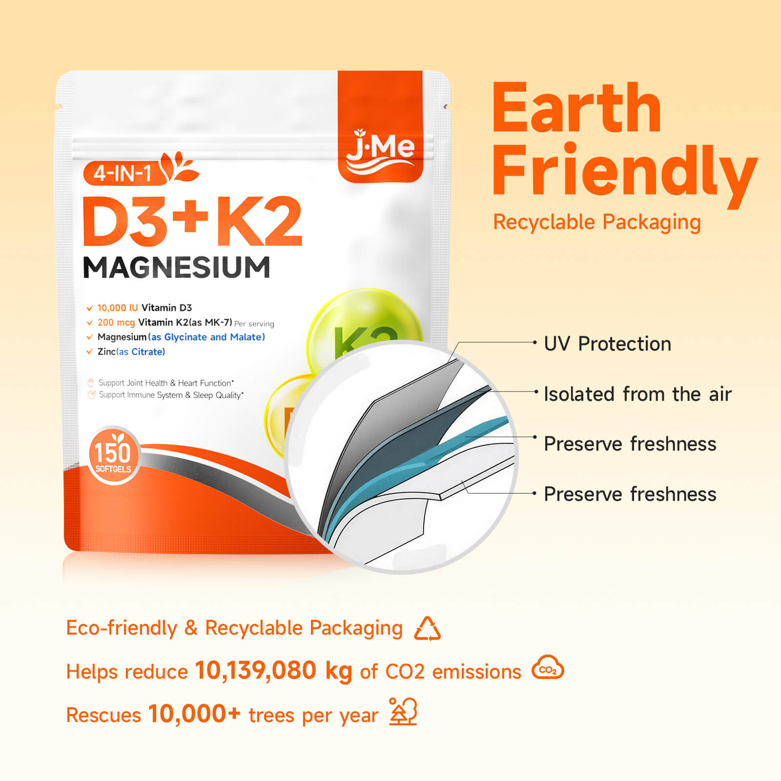 JMe 300 Counts Vitamin D3 K2 10000 IU Supplement Softgels with Magnesium - with K2 D3 Vitamin Multivitamin Supplement, Magnesium Glycinate, Zinc - 2 Packs for Energy, Heart & Immune Support