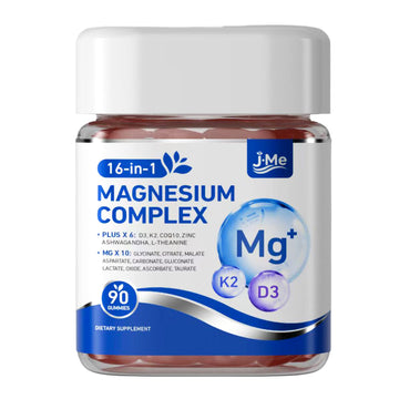JMe 90 Counts 16-in-1 Magnesium Citrate Glycinate Supplement Complex Gummies For Women Adults -  with Ashwagandha, L-Theanine, Vitamin D3 K2 & Zinc - No Added Sugar Vegan Magnesium for Sleep Support