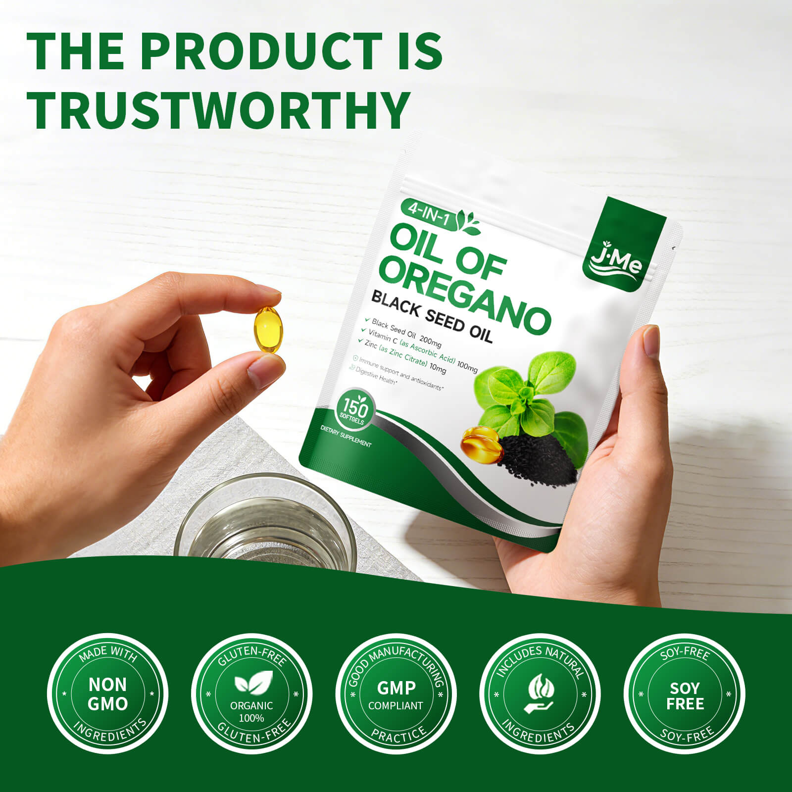 Oil of Oregano with Black Seed Oil, 4-in-1 Oregano Oil Capsules Organic with Vitamin C & Zinc, Non-GMO, Carvacrol & Thymoquinone Rich, 300 Softgels, 2 Packs