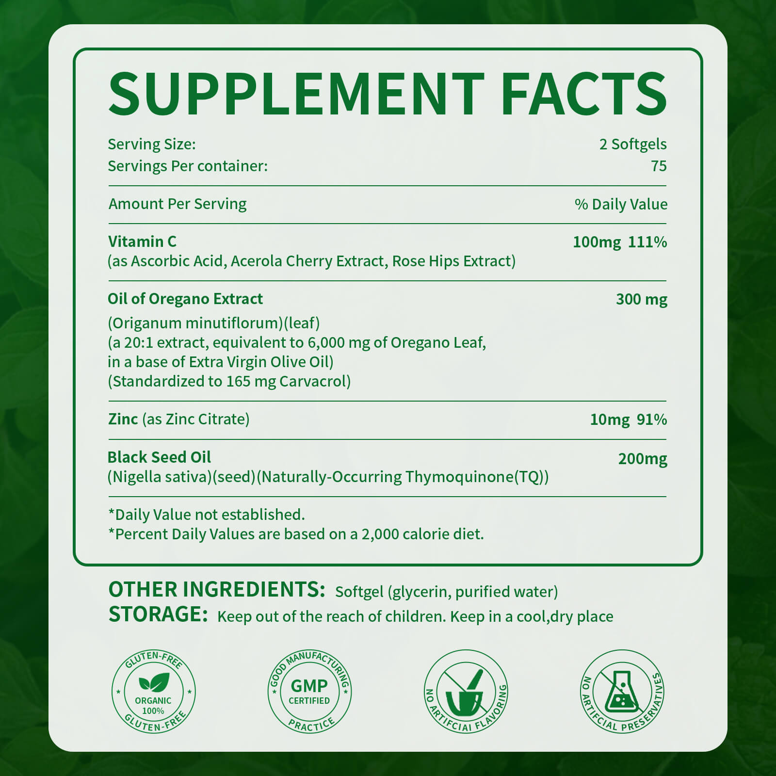 Oil of Oregano with Black Seed Oil, 4-in-1 Oregano Oil Capsules Organic with Vitamin C & Zinc, Non-GMO, Carvacrol & Thymoquinone Rich, 300 Softgels, 2 Packs